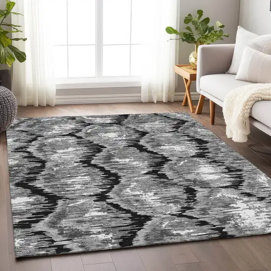 Black Silver And Ivory Diamond Washable Area Rug With UV Protection Photo 5