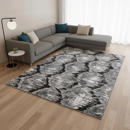 Black Silver And Ivory Diamond Washable Area Rug With UV Protection Photo 2