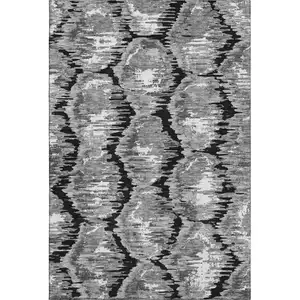 Photo of Black Silver And Ivory Diamond Washable Area Rug With UV Protection