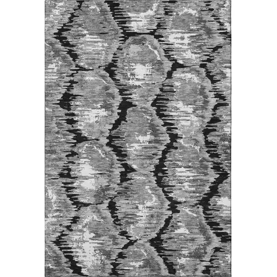Black Silver And Ivory Diamond Washable Area Rug With UV Protection Photo 4