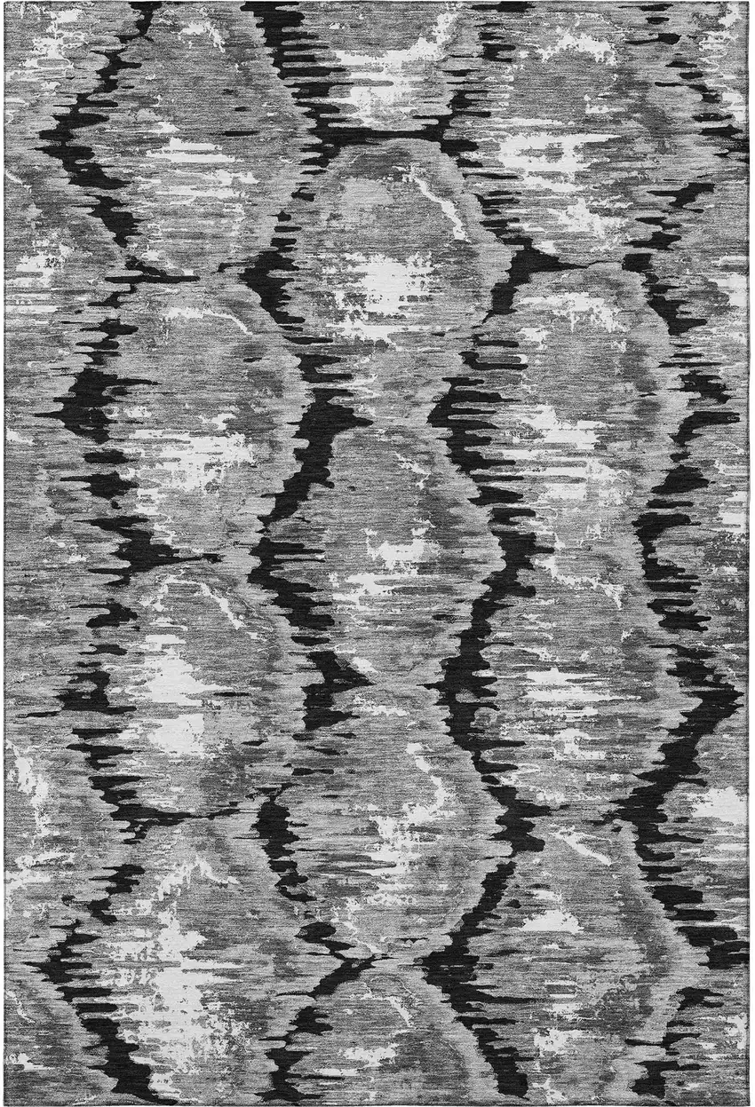 Black Silver And Ivory Diamond Washable Area Rug With UV Protection Photo 4