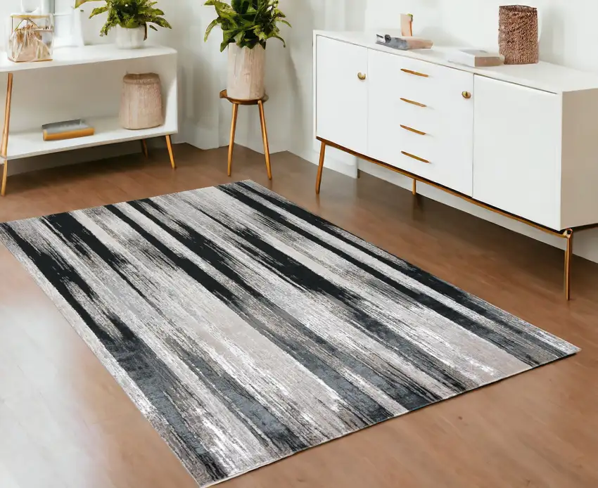 Black Silver and Gray Abstract Power Loom Area Rug Photo 1
