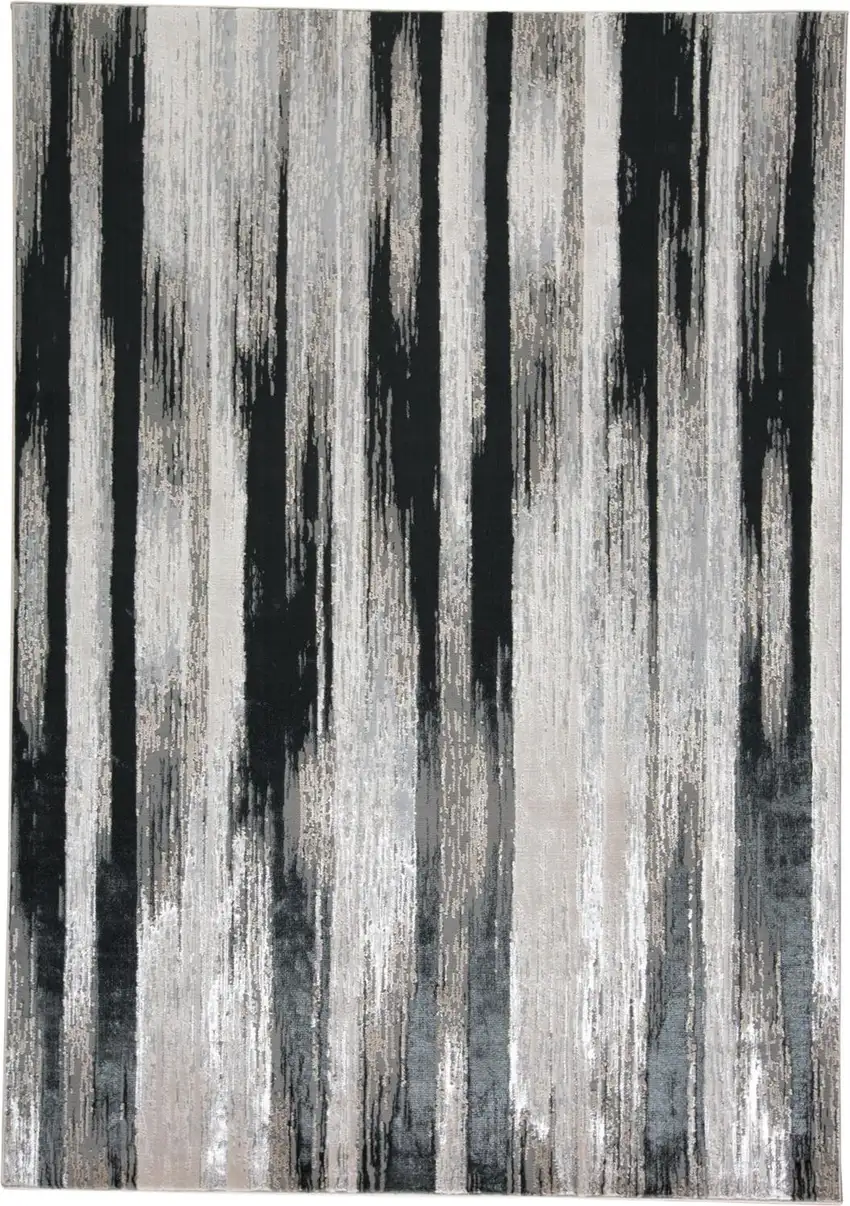 Black Silver and Gray Abstract Power Loom Area Rug Photo 5