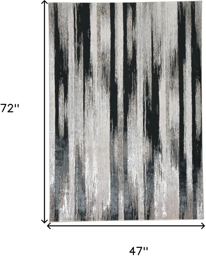 Black Silver and Gray Abstract Power Loom Area Rug Photo 3