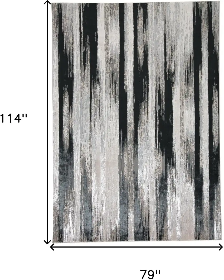 Black Silver and Gray Abstract Power Loom Area Rug Photo 3