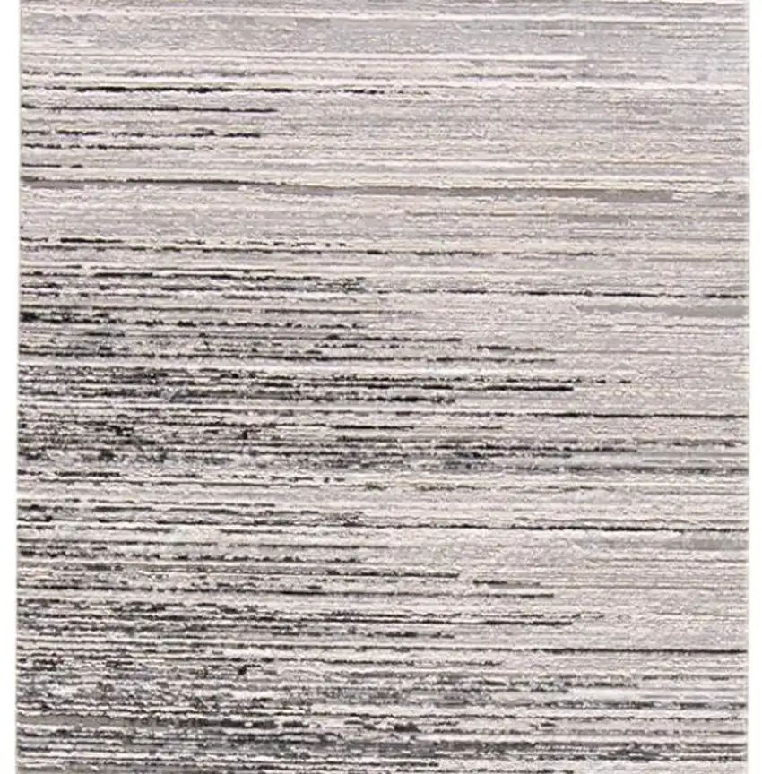 8' Black Silver And Gray Abstract Runner Rug Photo 4