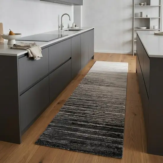 8' Beige And Black Abstract Runner Rug Photo 1