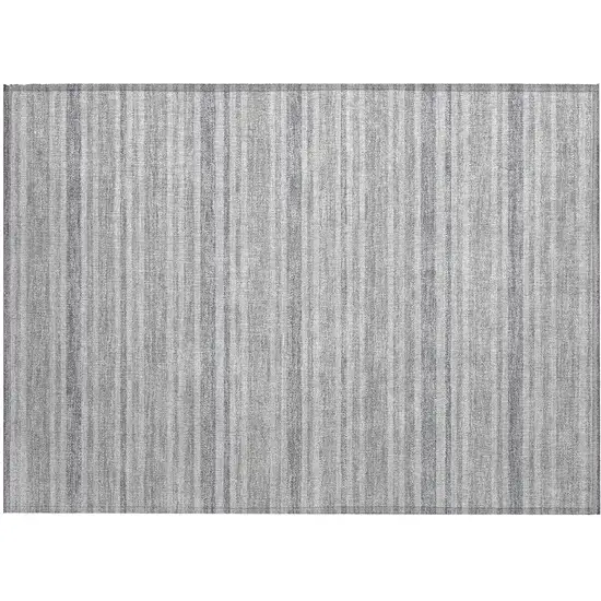 Black Silver and Gray Striped Washable Indoor Outdoor Area Rug Photo 2