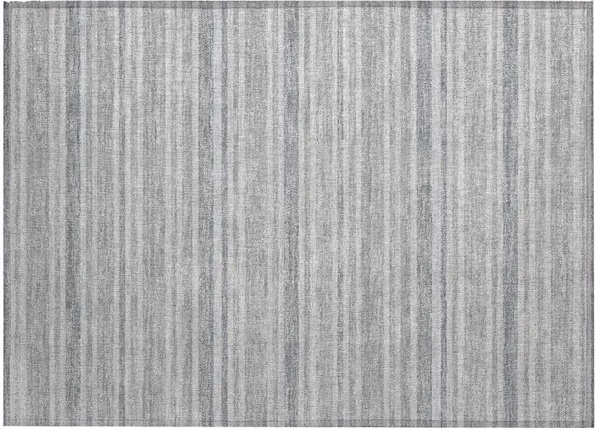 Black Silver and Gray Striped Washable Indoor Outdoor Area Rug Photo 2