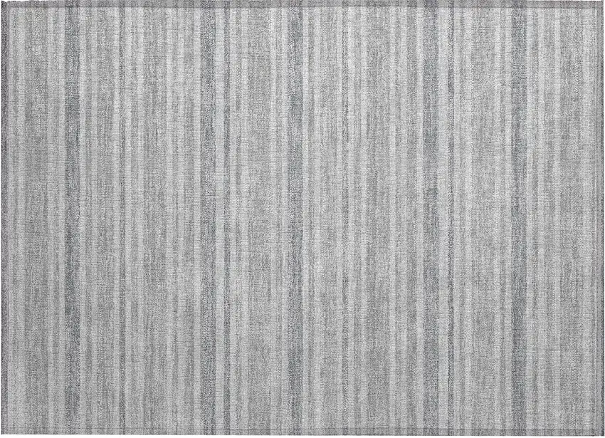 Black Silver and Gray Striped Washable Indoor Outdoor Area Rug Photo 2