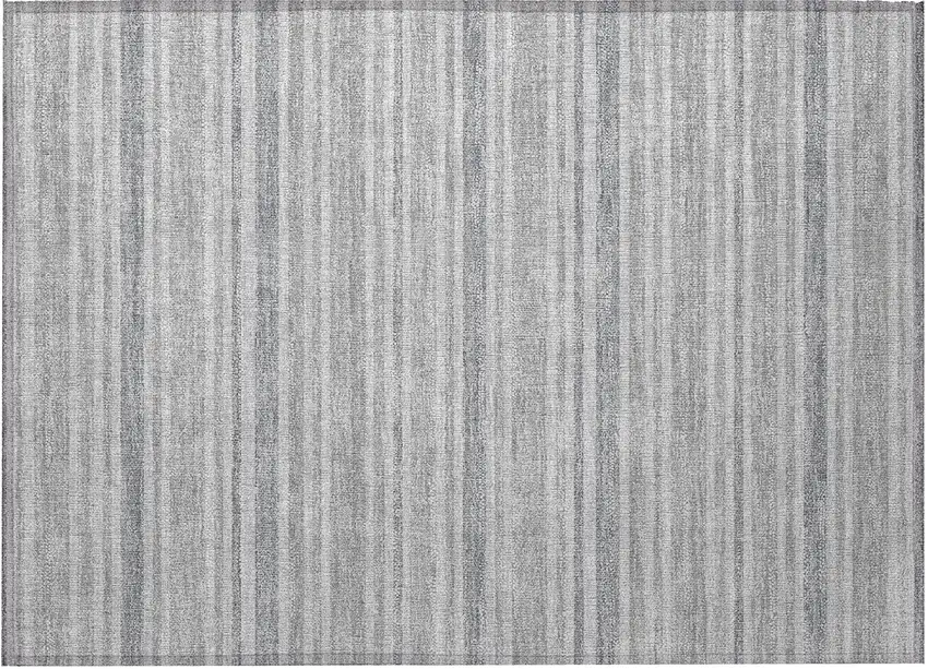 Black Silver and Gray Striped Washable Non Skid Indoor Outdoor Area Rug Photo 3