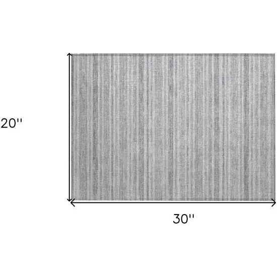 Black Silver and Gray Striped Washable Non Skid Indoor Outdoor Area Rug Photo 3