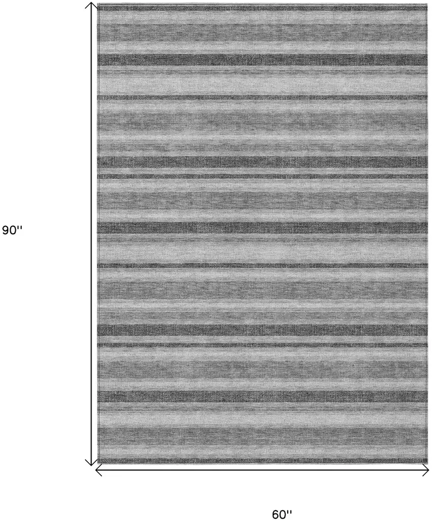 Black Silver and Gray Striped Washable Indoor Outdoor Area Rug Photo 3