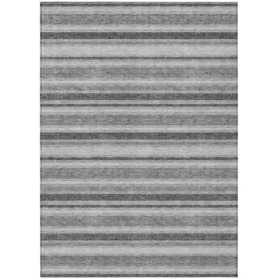 Black Silver and Gray Striped Washable Indoor Outdoor Area Rug Photo 2