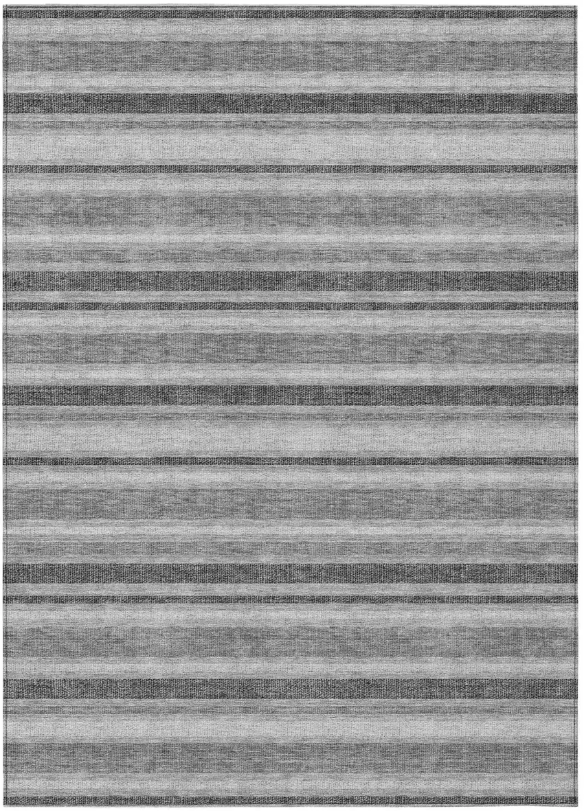 Black Silver and Gray Striped Washable Indoor Outdoor Area Rug Photo 2