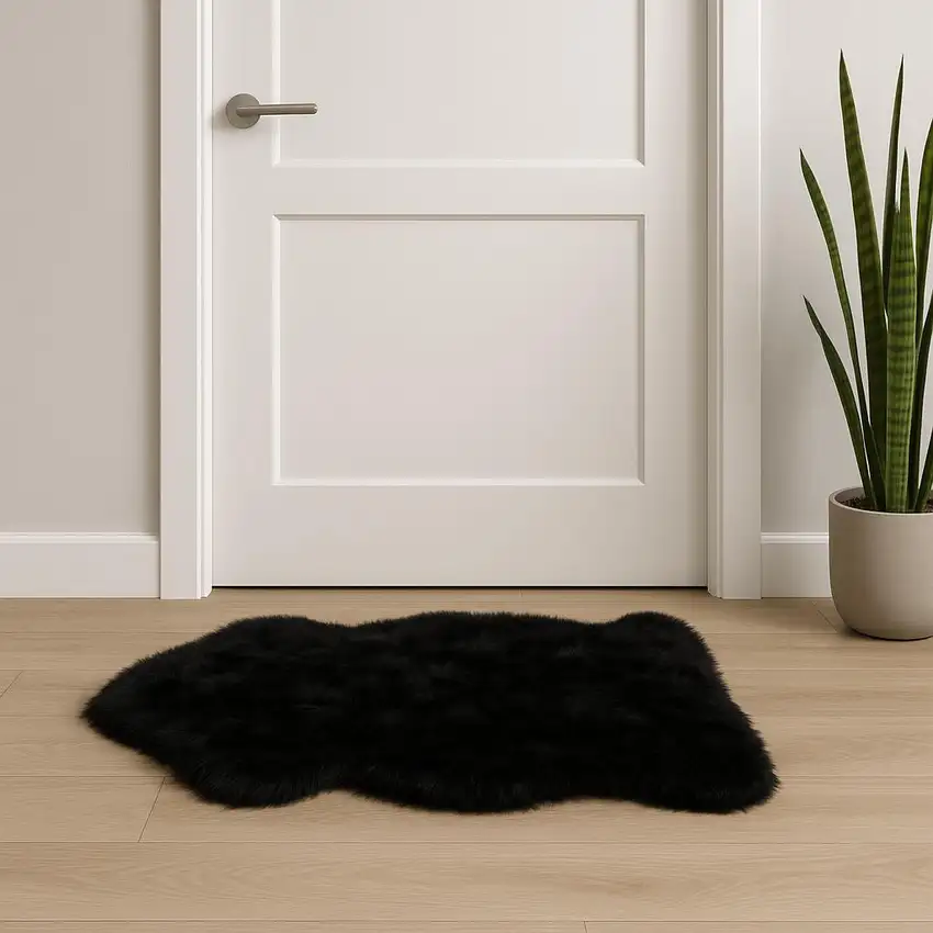 Black Shag Sheepskin Area Rug Photo 1