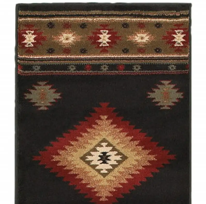8' Green and Black Southwestern Power Loom Runner Rug Photo 4