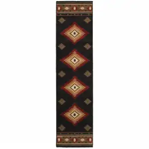 Photo of Black Southwestern Power Loom Stain Resistant Runner Rug