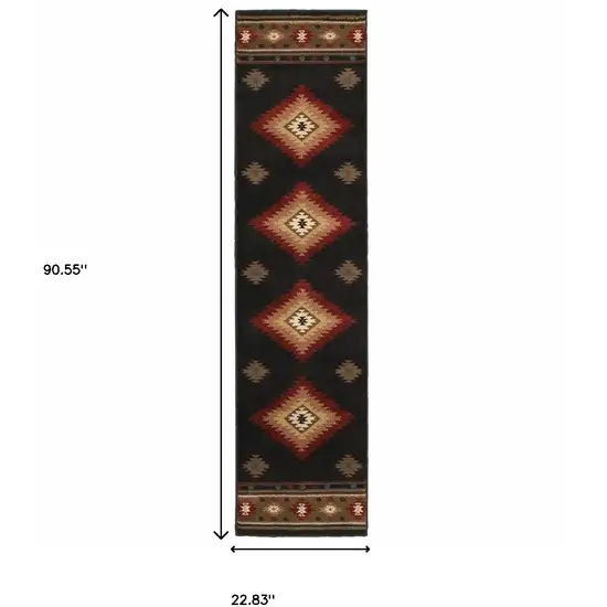 Black Southwestern Power Loom Stain Resistant Runner Rug Photo 4