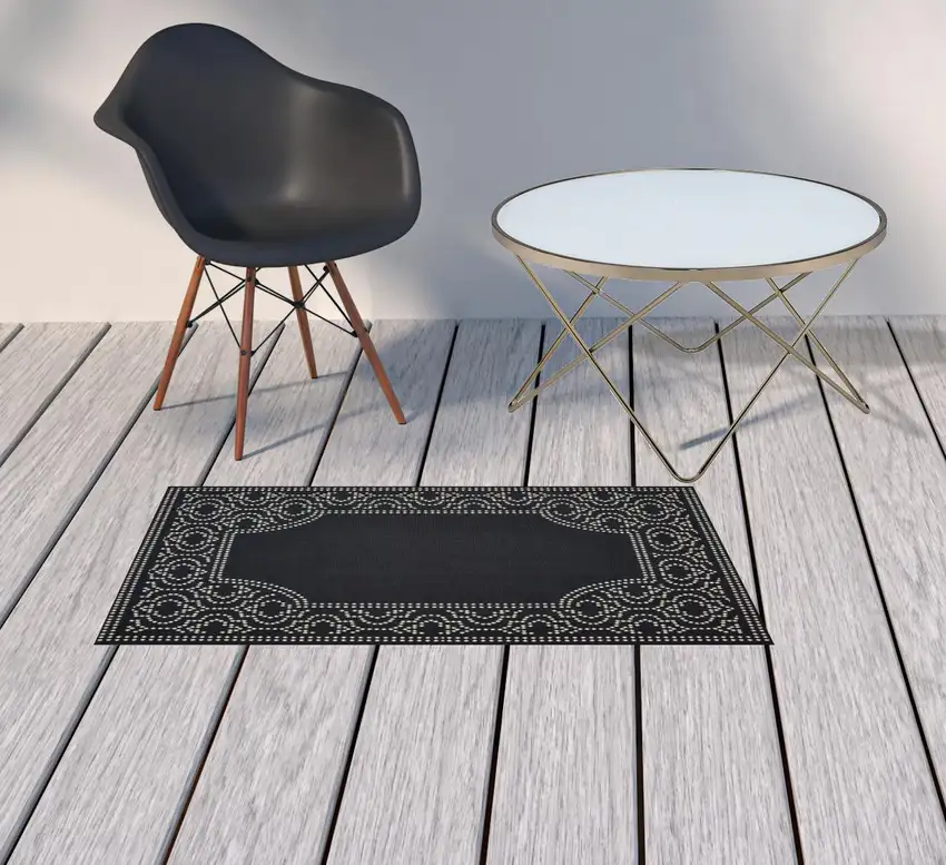 Black Stain Resistant Indoor Outdoor Area Rug Photo 2