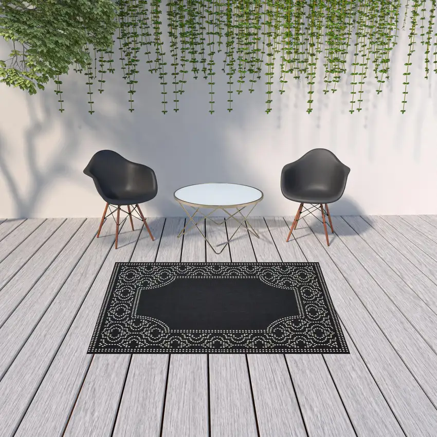 Black Stain Resistant Indoor Outdoor Area Rug Photo 2