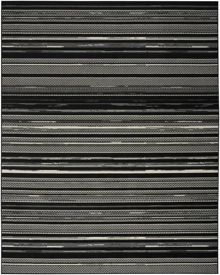 Black Striped Power Loom Area Rug Photo 2