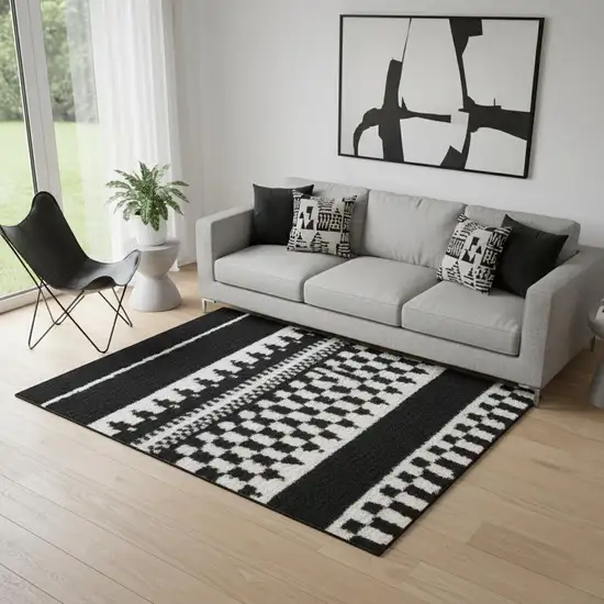 Black Striped Power Loom Area Rug Photo 1