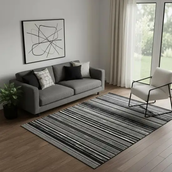 Black Striped Power Loom Area Rug Photo 1