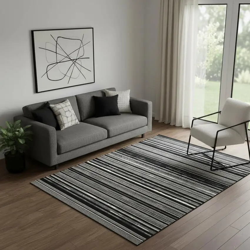 Black Striped Power Loom Area Rug Photo 1