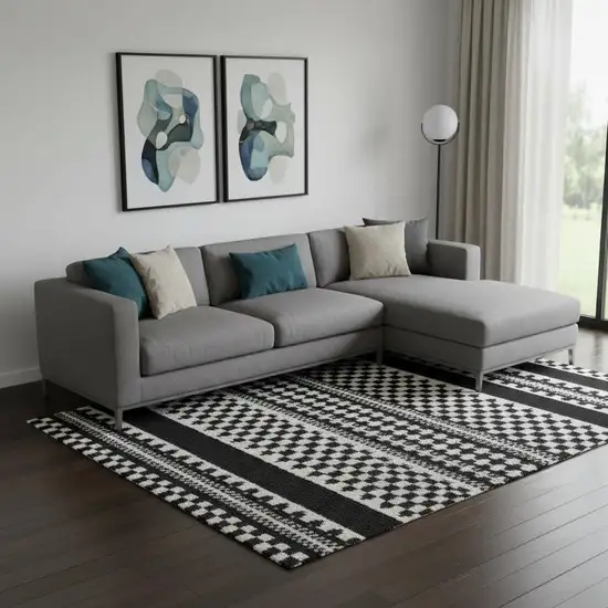 Black Striped Power Loom Area Rug Photo 1