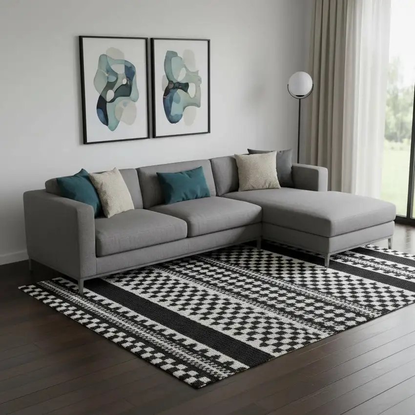 Black Striped Power Loom Area Rug Photo 1