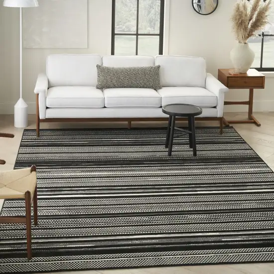 Black Striped Power Loom Area Rug Photo 5