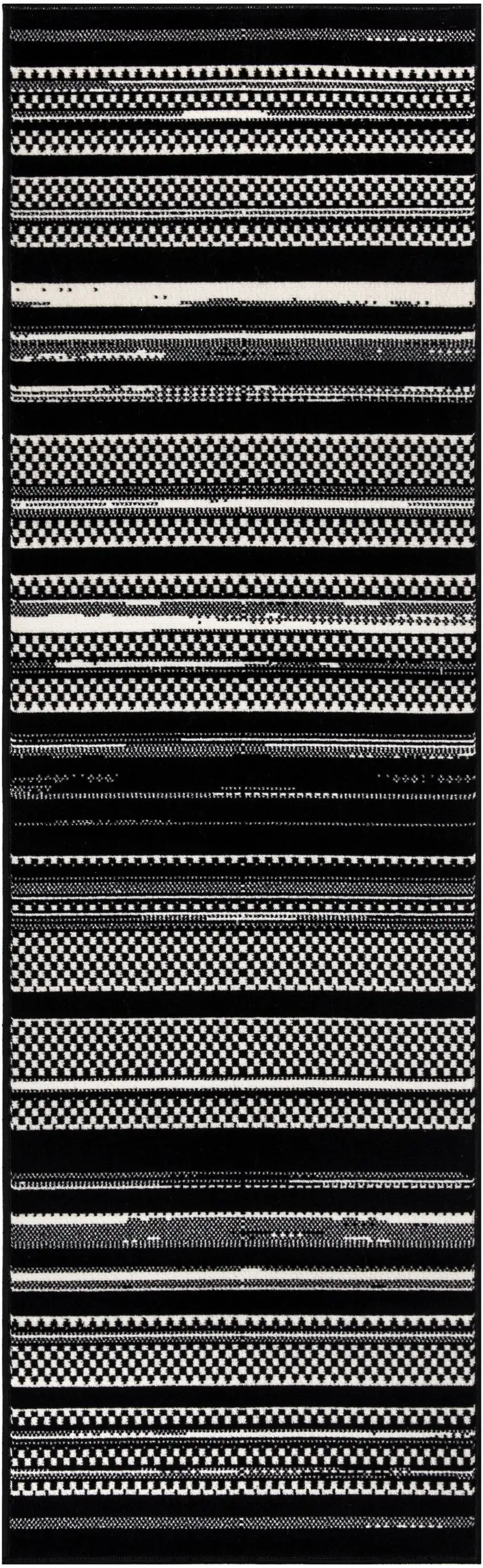 Black Striped Power Loom Runner Rug Photo 2