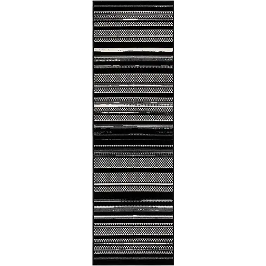 8' Black And White Striped Runner Rug Photo 2