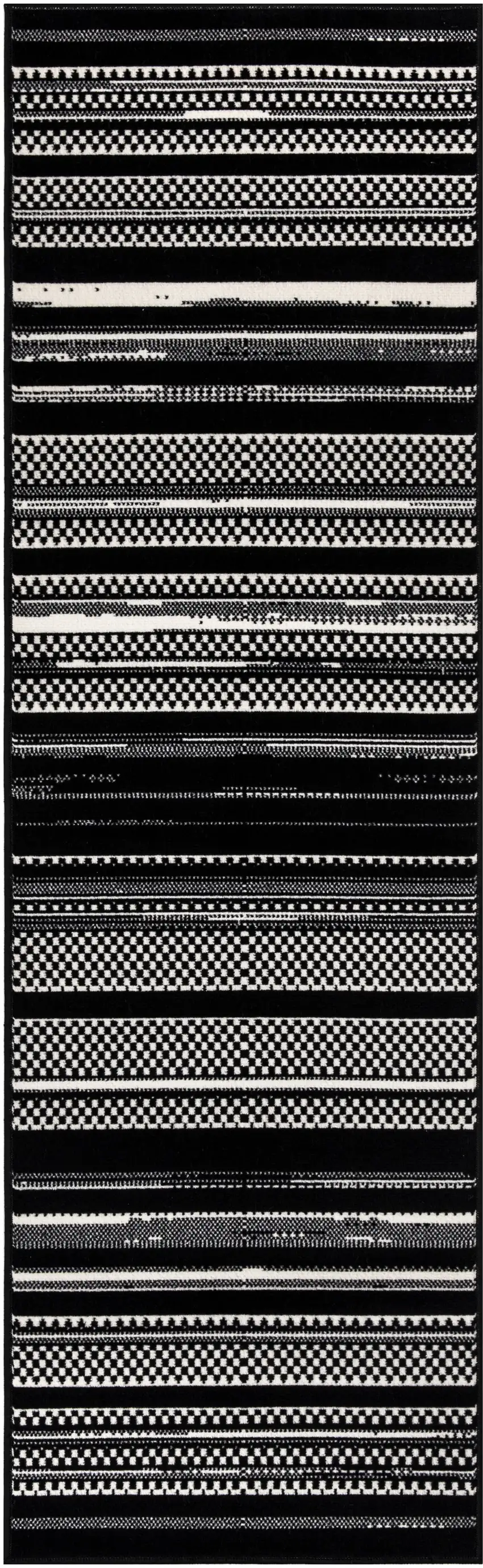 8' Black And White Striped Runner Rug Photo 2