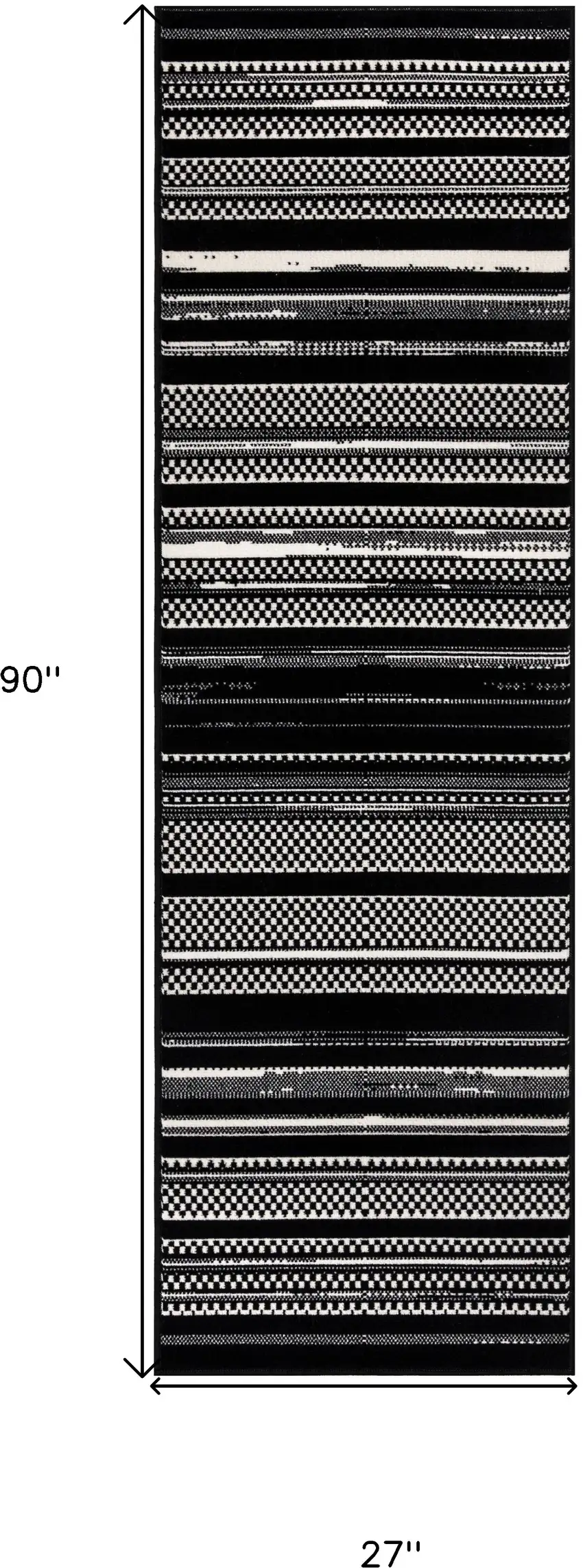 Black Striped Power Loom Runner Rug Photo 3
