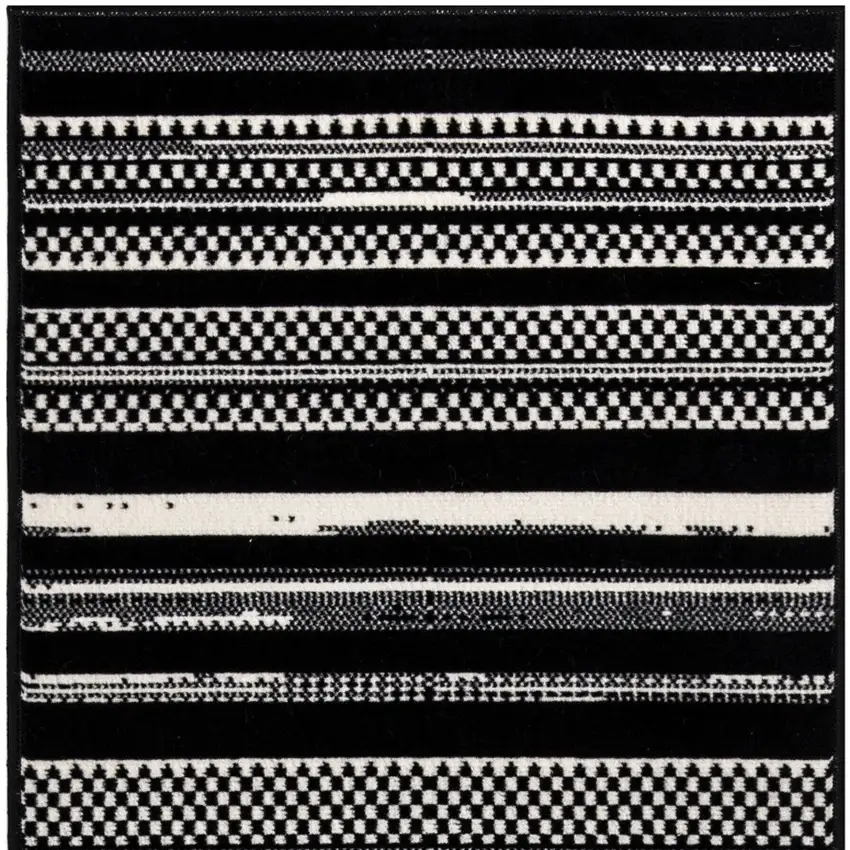 Black Striped Power Loom Runner Rug Photo 4