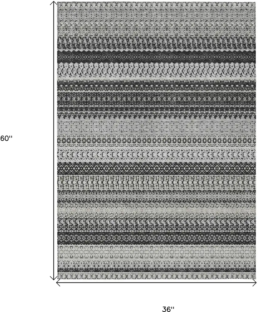 Black Striped Washable Non Skid Indoor Outdoor Area Rug Photo 3