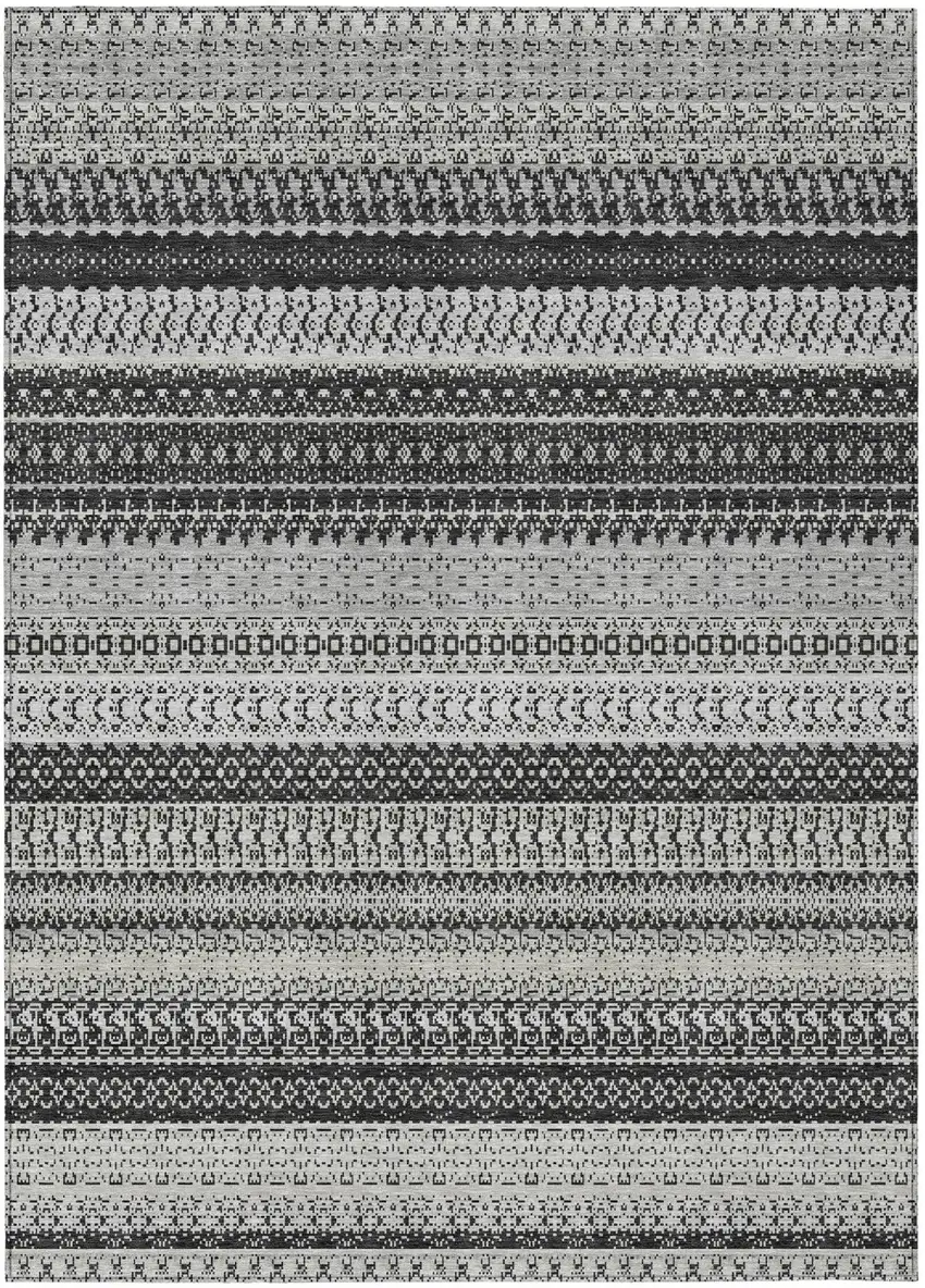 Black Striped Washable Indoor Outdoor Area Rug Photo 2