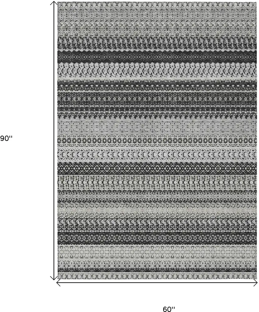 Black Striped Washable Non Skid Indoor Outdoor Area Rug Photo 3