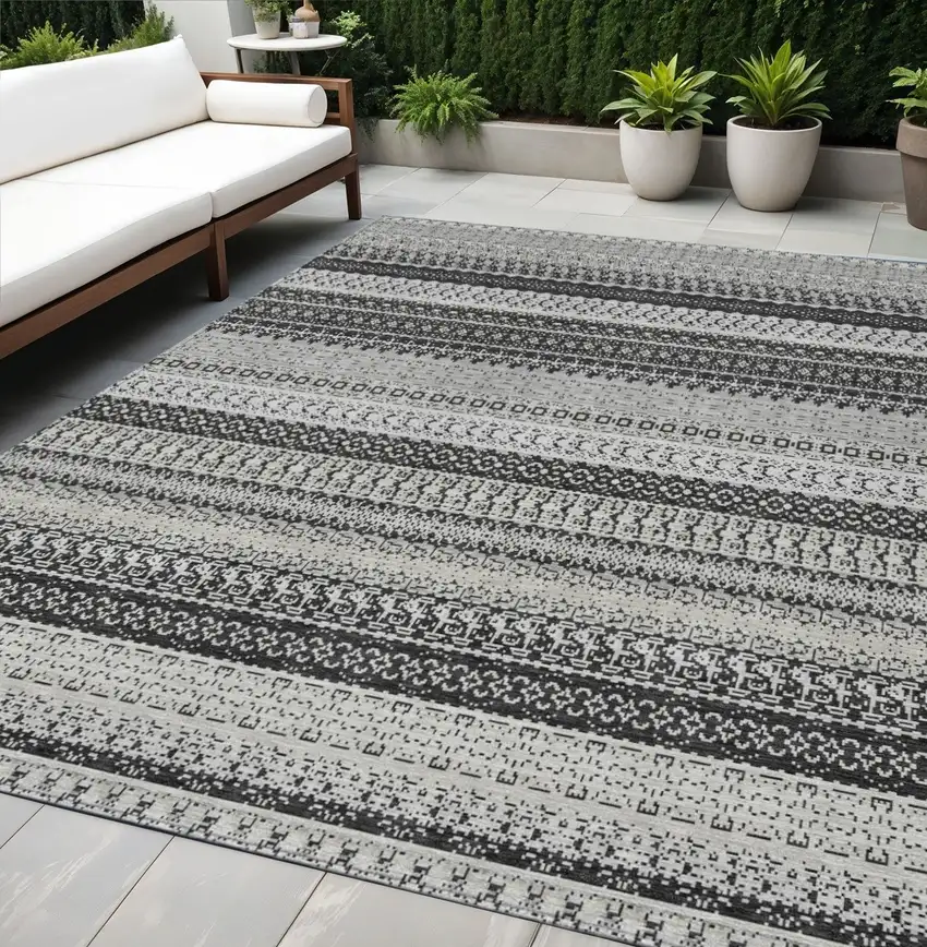 Black Striped Washable Non Skid Indoor Outdoor Area Rug Photo 1