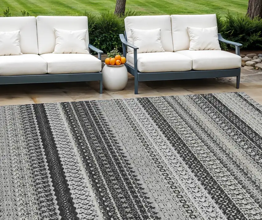 Black Striped Washable Non Skid Indoor Outdoor Area Rug Photo 1
