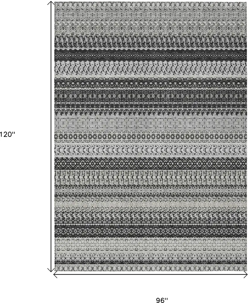 Black Striped Washable Non Skid Indoor Outdoor Area Rug Photo 3