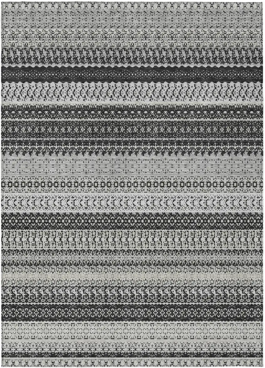 Black Striped Washable Non Skid Indoor Outdoor Area Rug Photo 2