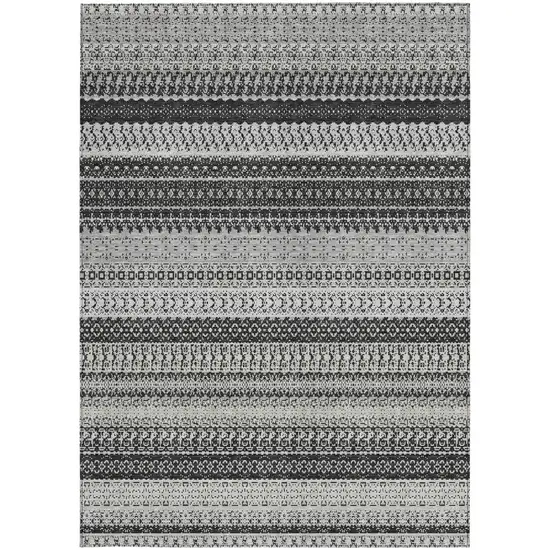 Black Striped Washable Non Skid Indoor Outdoor Area Rug Photo 6