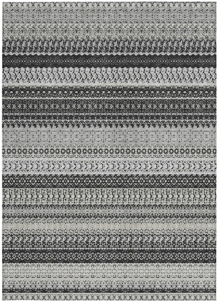 Black Striped Washable Non Skid Indoor Outdoor Area Rug Photo 6