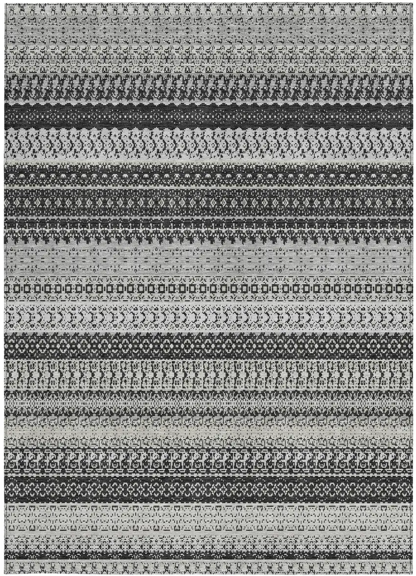 Black Striped Washable Non Skid Indoor Outdoor Area Rug Photo 6