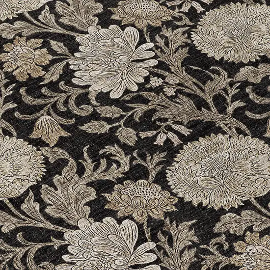 Black Taupe And Beige Floral Washable Indoor Outdoor Area Rug Photo 6