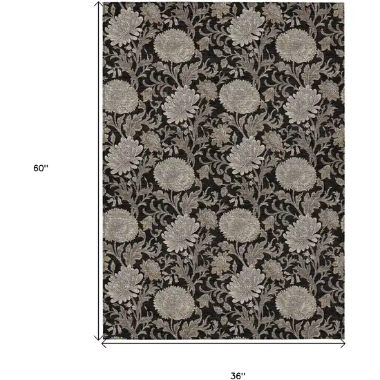 Black Taupe And Beige Floral Washable Indoor Outdoor Area Rug Photo 3