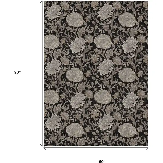 Black Taupe And Beige Floral Washable Indoor Outdoor Area Rug Photo 3
